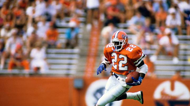 Oct 1, 1988; Gainesville, FL, USA; FILE PHOTO; Florida Gators running back Emmitt Smith (22) in action against LSU at Ben Hill Griffin Stadium. Mandatory Credit: Photo By USA TODAY Sports © Copyright  USA TODAY Sports