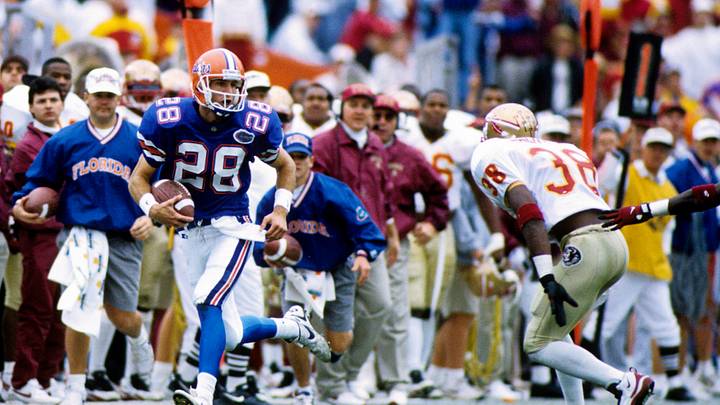 Nov 25, 1995; Gainesville, FL, USA; FILE PHOTO; Florida Gators wide receiver Chris Doering (28) in action against the Florida State Seminoles at Ben Hill Griffin Stadium. Mandatory Credit: USA TODAY Sports