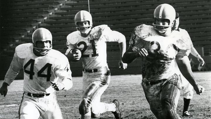 Ken Hall (21), shown here as a member of the Houston Oilers in 1960, set high school rushing and scoring records in the 1950s that would take decades to break. Ken Hall (21), shown here as a member of the Houston Oilers in 1960, set high school rushing and scoring records in the 1950s that would take decades to break.
