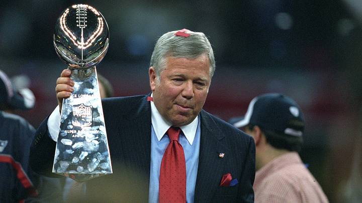 Patriots owner Robert Kraft celebrates the Patriots' first Super Bowl championship after their 20-17 win over the Rams on Feb. 2, 2002. Patriots owner Robert Kraft celebrates the Patriots' first Super Bowl championship after their 20-17 win over the Rams on Feb. 2, 2002.