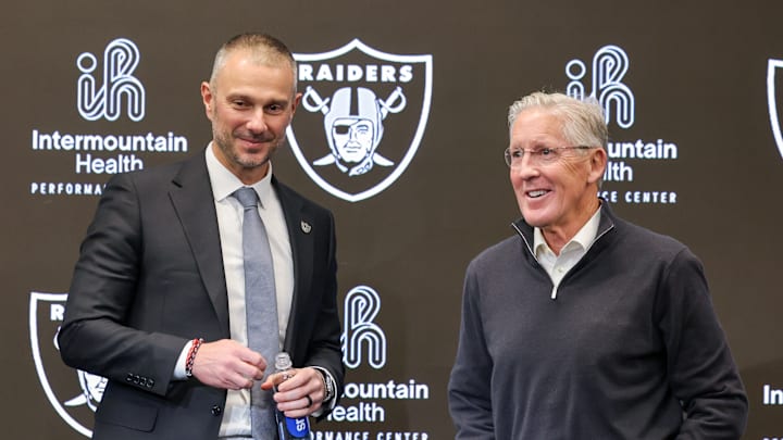 John Spytek & Pete Carroll  of the Las Vegas Raiders.