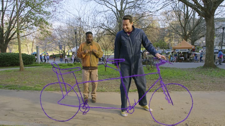 Zachary Levi as Harold and Lil Rel Howery as Moose in Harold and the Purple Crayon - Credit: Sony Pictures Releasing
