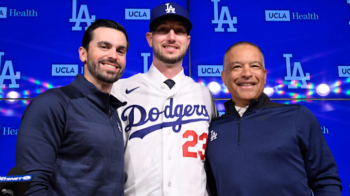 Former Chicago Cubs outfielder Kyle Tucker is introduced as the newest outfielder for the Los