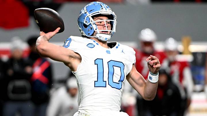 Nov 25, 2023; Raleigh, North Carolina, USA; North Carolina Tar Heels quarterback Drake Maye (10)