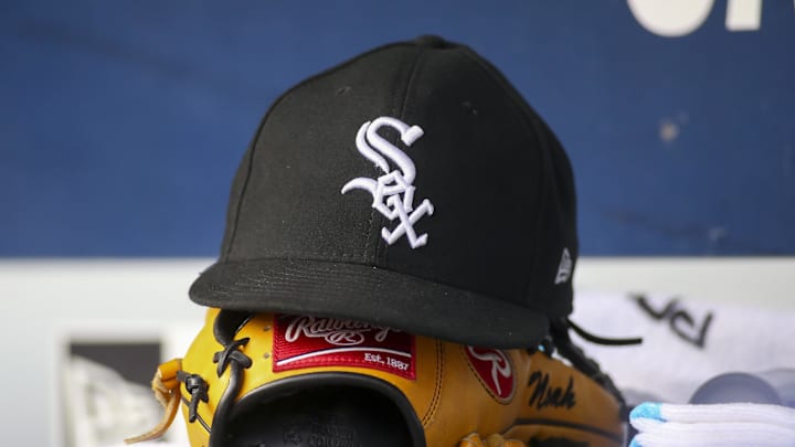 Sep 1, 2019; Atlanta, GA, USA; Detailed view of Chicago White Sox hat and glove against the Atlanta Braves in the third inning at SunTrust Park. Mandatory Credit: Brett Davis-Imagn Images