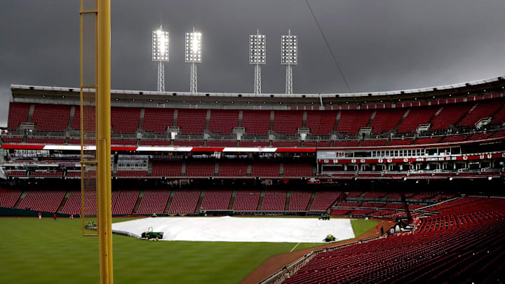 A view of  the field prior to a game with the Pittsburgh Pirates.