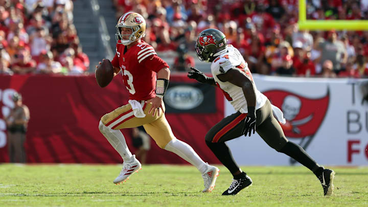 Purdy helped lead the 49ers to a tight 23–20 win over the Buccaneers.