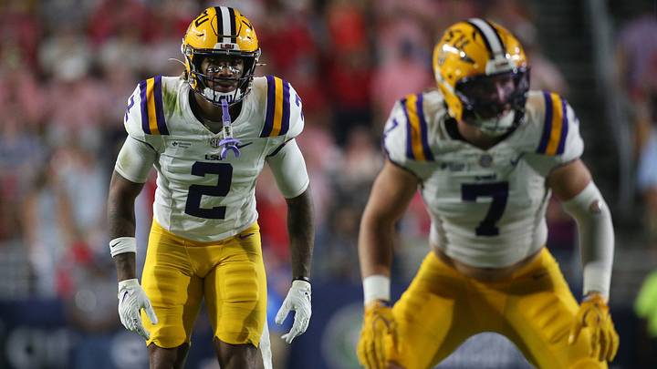 Sep 19, 2026; Oxford, Mississippi, USA; LSU Tigers safety Ty Benefield (2) waits for the snap during the first quarter against the Mississippi Rebels at Vaught-Hemingway Stadium. Mandatory Credit: Petre Thomas-Imagn Images