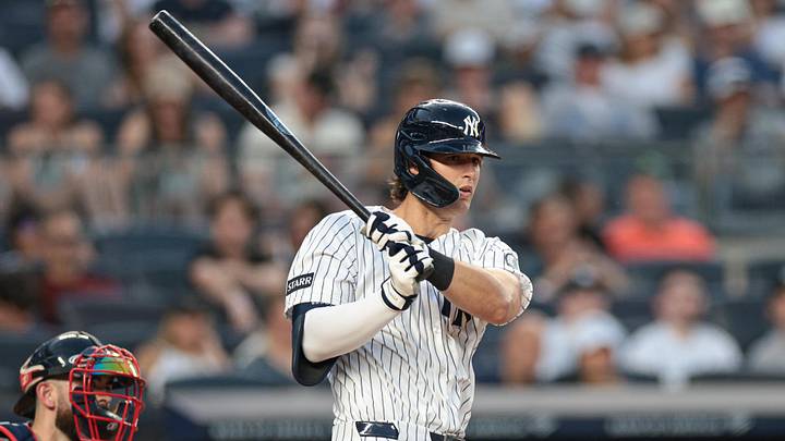 Jun 5, 2026; Bronx, New York, USA; New York Yankees right fielder Spencer Jones (78) hits an RBI double during the fourth inning against the Boston Red Sox at Yankee Stadium. Mandatory Credit: Vincent Carchietta-Imagn Images Jun 5, 2026; Bronx, New York, USA; New York Yankees right fielder Spencer Jones (78) hits an RBI double during the fourth inning against the Boston Red Sox at Yankee Stadium. Mandatory Credit: Vincent Carchietta-Imagn Images