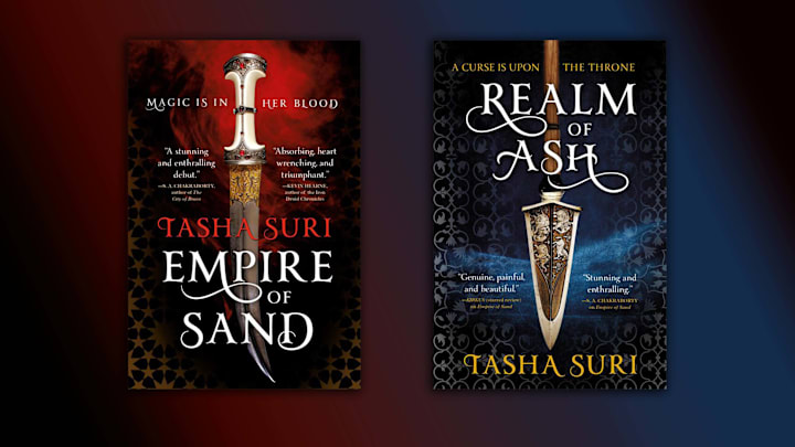 The Books of Ambha by Tasha Suri: Empire of Sand (#1) and Realm of Ash (#2). Cover images courtesy of Orbit.