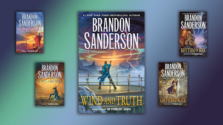 The Stormlight Archive by Brandon Sanderson, with Wind and Truth front and center.