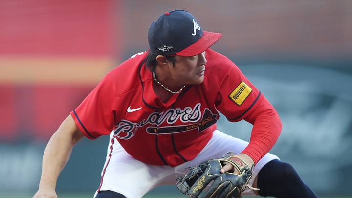 Oct 6, 2026; Cumberland, Georgia, USA; Atlanta Braves shortstop Ha-Seong Kim (7) fields a ball against the Los Angeles Dodgers during the first inning in game three of the NLDS for the 2026 MLB Playoffs at Truist Park. Mandatory Credit: Brett Davis-Imagn Images Oct 6, 2026; Cumberland, Georgia, USA; Atlanta Braves shortstop Ha-Seong Kim (7) fields a ball against the Los Angeles Dodgers during the first inning in game three of the NLDS for the 2026 MLB Playoffs at Truist Park. Mandatory Credit: Brett Davis-Imagn Images