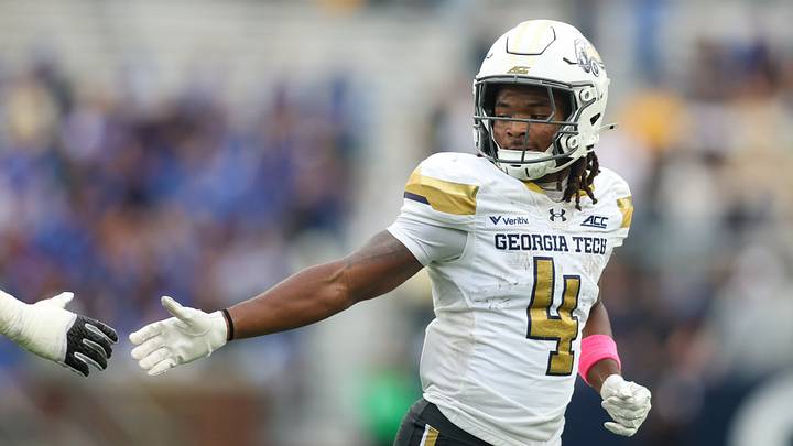 Oct 10, 2026; Atlanta, Georgia, USA; Georgia Tech Yellow Jackets wide receiver Jordan Allen (4) celebrates after a touchdown against the Duke Blue Devils in the first quarter at Bobby Dodd Stadium at Hyundai Field. Mandatory Credit: Brett Davis-Imagn Images Oct 10, 2026; Atlanta, Georgia, USA; Georgia Tech Yellow Jackets wide receiver Jordan Allen (4) celebrates after a touchdown against the Duke Blue Devils in the first quarter at Bobby Dodd Stadium at Hyundai Field. Mandatory Credit: Brett Davis-Imagn Images
