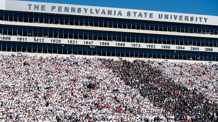 Fans take in an NCAA football game between Penn State and Ohio State in Beaver Stadium, Saturday,