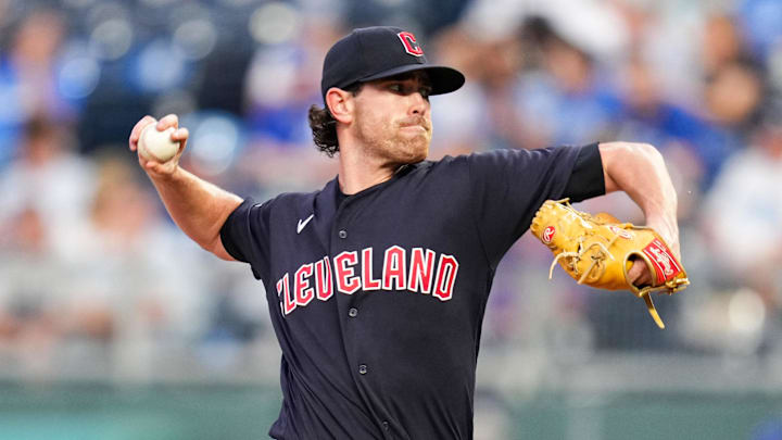 Sep 6, 2022; Kansas City, Missouri, USA; Cleveland Guardians starting pitcher Shane Bieber (57)