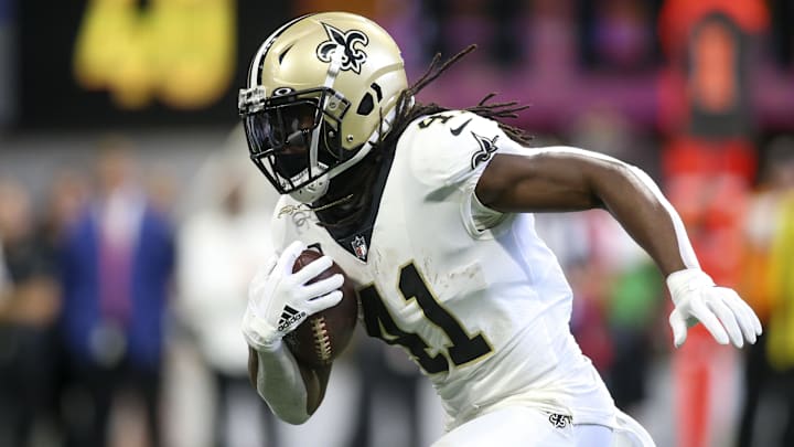Sep 11, 2022; Atlanta, Georgia, USA; New Orleans Saints running back Alvin Kamara (41) runs the ball