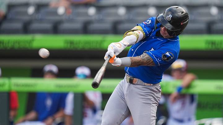 Biloxi Shuckers infielder Andrew Fischer (25) hits the ball during a minor league baseball game between the Knoxville Smokies and Biloxi Shuckers at Covenant Health Park in Knoxville, Tenn., on July 7, 2026. Biloxi Shuckers infielder Andrew Fischer (25) hits the ball during a minor league baseball game between the Knoxville Smokies and Biloxi Shuckers at Covenant Health Park in Knoxville, Tenn., on July 7, 2026.