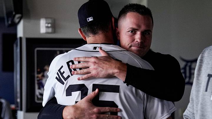 Detroit Tigers pitcher Justin Verlander, left, hugs Tarik Skubal after his introductory press conference. Credit Detroit Tigers pitcher Justin Verlander, left, hugs Tarik Skubal after his introductory press conference. Credit