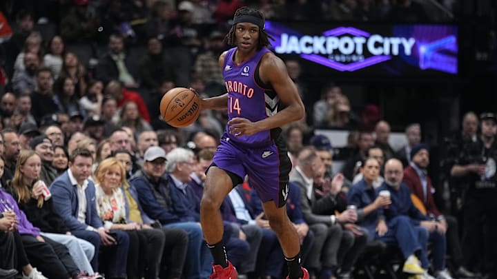 Toronto Raptors guard Ja'Kobe Walter is a player to watch in Summer League on Thursday.