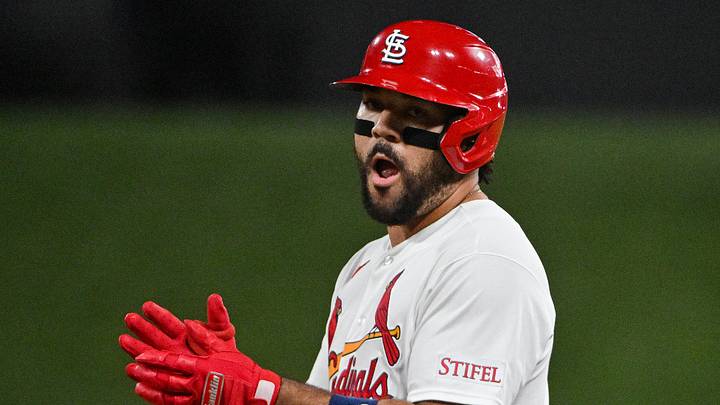 Sep 14, 2026; St. Louis, Missouri, USA; St. Louis Cardinals catcher Leo Bernal (13) reacts after hitting a one run single against the San Francisco Giants during the fifth inning at Busch Stadium. Mandatory Credit: Jeff Curry-Imagn Images