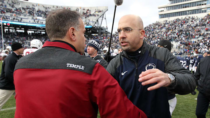 Nebraska coach Matt Rhule led Temple against his alma mater, Penn State, and coach James Franklin in 2014. The next year, the Owls would upset the Nittany Lions.