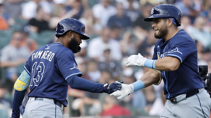 Tampa Bay first baseman Jonathan Aranda (right) and third baseman Junior Caminero (13) are both going to the All-Star game. Tampa Bay first baseman Jonathan Aranda (right) and third baseman Junior Caminero (13) are both going to the All-Star game.
