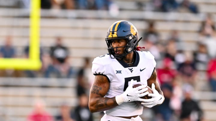 Oct 12, 2023; Houston, Texas, USA; West Virginia Mountaineers wide receiver Devin Carter (5)