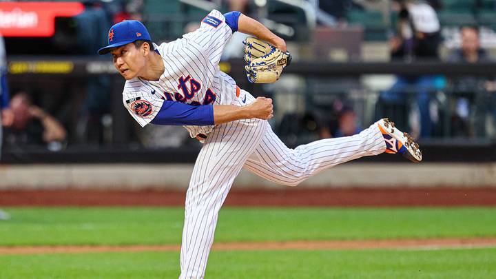 Mets pitcher Kodai Senga (34) delivers a pitch during the second inning against the City Royals at Citi Field. Mets pitcher Kodai Senga (34) delivers a pitch during the second inning against the City Royals at Citi Field.