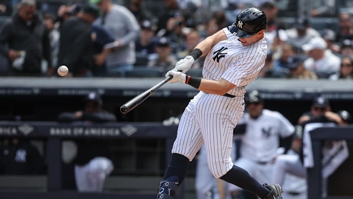 May 3, 2026; Bronx, New York, USA; New York Yankees first baseman Ben Rice (22) hits a solo home run in the first inning against the Baltimore Orioles at Yankee Stadium. Mandatory Credit: Wendell Cruz-Imagn Images May 3, 2026; Bronx, New York, USA; New York Yankees first baseman Ben Rice (22) hits a solo home run in the first inning against the Baltimore Orioles at Yankee Stadium. Mandatory Credit: Wendell Cruz-Imagn Images