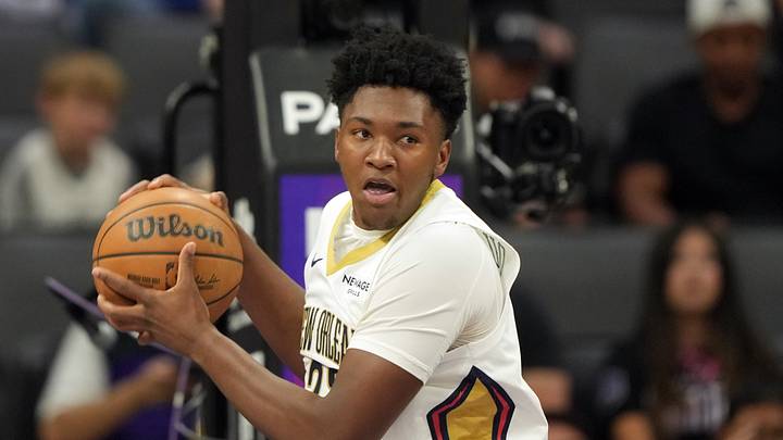 Apr 3, 2026; Sacramento, California, USA; New Orleans Pelicans center Derik Queen (22) during the second quarter against the Sacramento Kings at Golden 1 Center. Mandatory Credit: Darren Yamashita-Imagn Images Apr 3, 2026; Sacramento, California, USA; New Orleans Pelicans center Derik Queen (22) during the second quarter against the Sacramento Kings at Golden 1 Center. Mandatory Credit: Darren Yamashita-Imagn Images