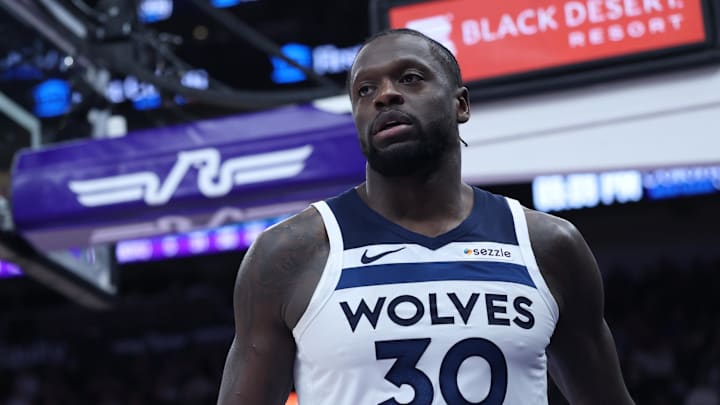 Jan 20, 2026; Salt Lake City, Utah, USA; Minnesota Timberwolves forward Julius Randle (30) reacts after a play against the Utah Jazz during the second half at Delta Center. Mandatory Credit: Rob Gray-Imagn Images
