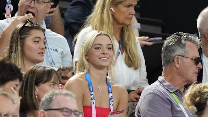 Livvy Dunne in the stands during the women’s team final at the Paris 2024 Olympic Summer Games at Bercy Arena. Livvy Dunne in the stands during the women’s team final at the Paris 2024 Olympic Summer Games at Bercy Arena.