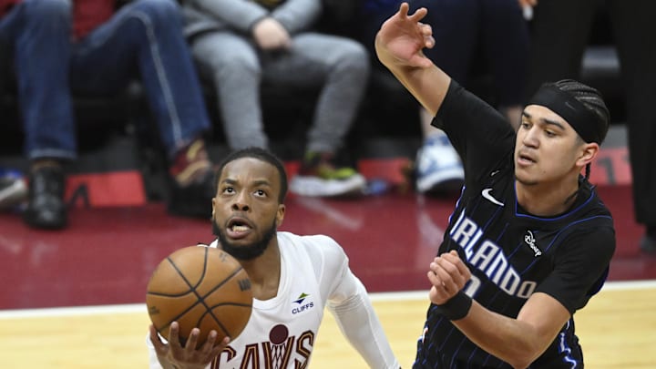 Feb 22, 2024; Cleveland, Ohio, USA; Cleveland Cavaliers guard Darius Garland (10) drives to the