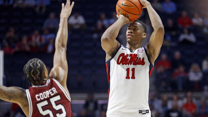 Feb 24, 2024; Oxford, Mississippi, USA; Mississippi Rebels guard Matthew Murrell (11) attempts a