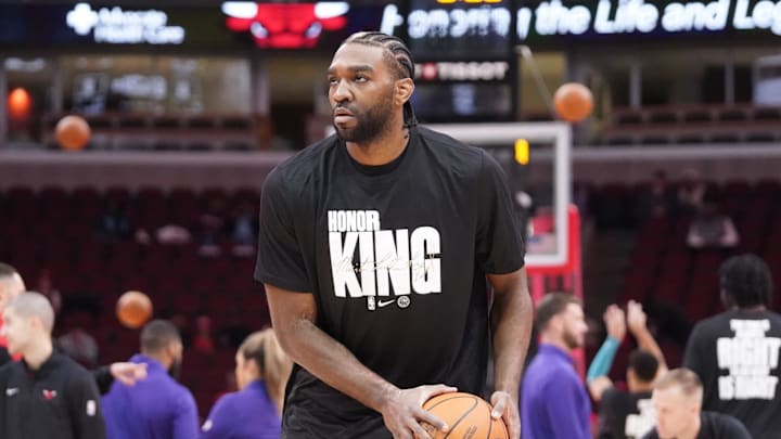 Jan 17, 2025; Chicago, Illinois, USA; Chicago Bulls forward Patrick Williams (44) wears a shirt to honor Dr. Martin Luther King Jr. before the game against the Charlotte Hornets at United Center. Mandatory Credit: David Banks-Imagn Images Jan 17, 2025; Chicago, Illinois, USA; Chicago Bulls forward Patrick Williams (44) wears a shirt to honor Dr. Martin Luther King Jr. before the game against the Charlotte Hornets at United Center. Mandatory Credit: David Banks-Imagn Images