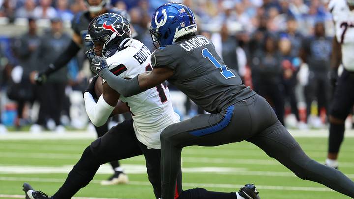 Sep 27, 2026; Indianapolis, Indiana, USA; Houston Texans wide receiver Kayshon Boutte (14) makes a catch over Indianapolis Colts cornerback Sauce Gardner (1) at Lucas Oil Stadium. Mandatory Credit: Trevor Ruszkowski-Imagn Images Sep 27, 2026; Indianapolis, Indiana, USA; Houston Texans wide receiver Kayshon Boutte (14) makes a catch over Indianapolis Colts cornerback Sauce Gardner (1) at Lucas Oil Stadium. Mandatory Credit: Trevor Ruszkowski-Imagn Images