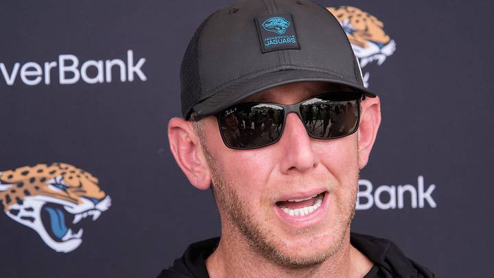 Jacksonville Jaguars Head Coach Liam Coen answers questions after the Jacksonville Jaguars eighth day of NFL Training Camp at the Miller Electric Center in Jacksonville, Fla., Friday, August 7, 2026.    [Doug Engle/Florida Times-Union]