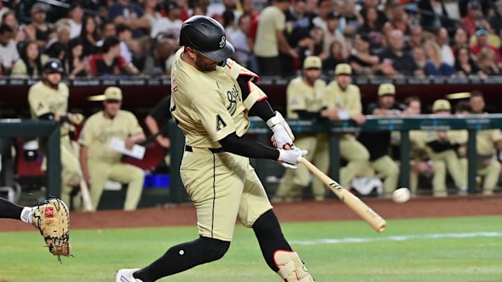 Jun 4, 2024; Phoenix, Arizona, USA; Arizona Diamondbacks first base Christian Walker (53) doubles in the fourth inning against the San Francisco Giants at Chase Field. Mandatory Credit: Matt Kartozian-USA TODAY Sports Jun 4, 2024; Phoenix, Arizona, USA; Arizona Diamondbacks first base Christian Walker (53) doubles in the fourth inning against the San Francisco Giants at Chase Field. Mandatory Credit: Matt Kartozian-USA TODAY Sports