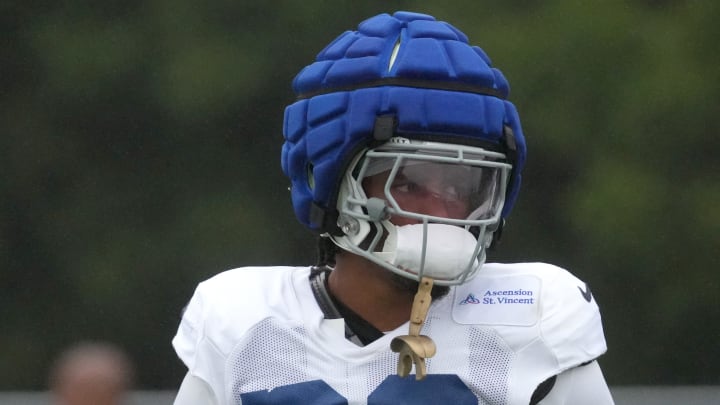 Indianapolis Colts safety Nick Cross (20) warms up during the Colts’ training camp Wednesday, Aug. 7, 2024, at Grand Park Sports Complex in Westfield. Indianapolis Colts safety Nick Cross (20) warms up during the Colts’ training camp Wednesday, Aug. 7, 2024, at Grand Park Sports Complex in Westfield.