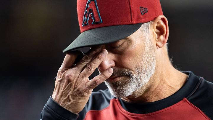 Apr 21, 2026; Phoenix, Arizona, USA; Arizona Diamondbacks manager Torey Lovullo reacts in the eighth inning against the Chicago White Sox at Chase Field. Mandatory Credit: Mark J. Rebilas-Imagn Images