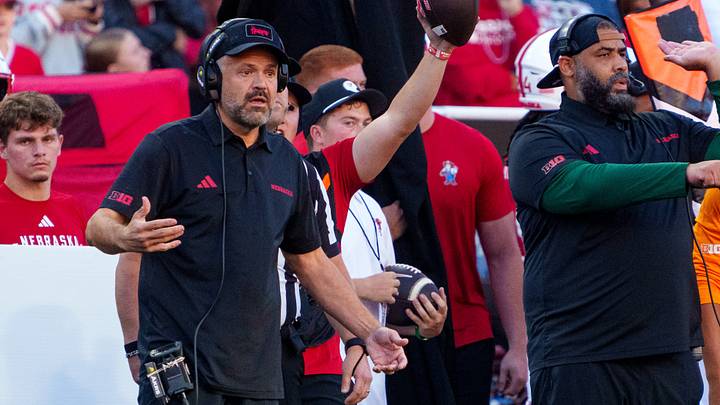 Sep 12, 2026; Lincoln, Nebraska, USA; Nebraska Cornhuskers head coach Matt Rhule reacts to an interception by the Bowling Green Falcons during the first quarter at Memorial Stadium. Mandatory Credit: Dylan Widger-Imagn Images Sep 12, 2026; Lincoln, Nebraska, USA; Nebraska Cornhuskers head coach Matt Rhule reacts to an interception by the Bowling Green Falcons during the first quarter at Memorial Stadium. Mandatory Credit: Dylan Widger-Imagn Images