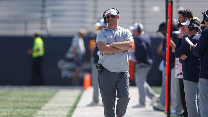 Sep 19, 2026; Atlanta, Georgia, USA; Georgia Tech Yellow Jackets head coach Brent Key on the sideline against the Mercer Bears in the fourth quarter at Bobby Dodd Stadium at Hyundai Field. Mandatory Credit: Brett Davis-Imagn Images
