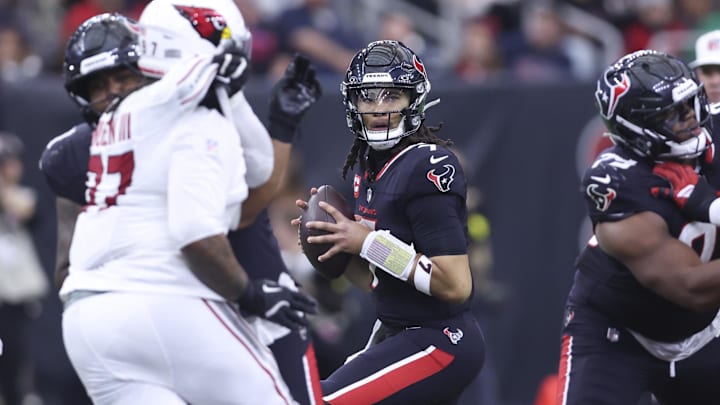 Dec 14, 2025; Houston, Texas, USA; Houston Texans quarterback C.J. Stroud (7) looks for an open receiver during the game against the Arizona Cardinals at NRG Stadium. Mandatory Credit: Troy Taormina-Imagn Images Dec 14, 2025; Houston, Texas, USA; Houston Texans quarterback C.J. Stroud (7) looks for an open receiver during the game against the Arizona Cardinals at NRG Stadium. Mandatory Credit: Troy Taormina-Imagn Images