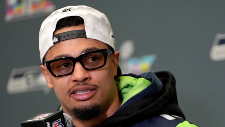 Seattle Seahawks wide receiver Jaxon Smith-Njigba speaks to the media.