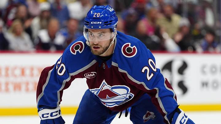 May 22, 2026; Denver, Colorado, USA; Colorado Avalanche center Ross Colton (20) looks on during the second period against the Vegas Golden Knights in game two of the Western Conference Final of the 2026 Stanley Cup Playoffs at Ball Arena. Mandatory Credit: Ron Chenoy-Imagn Images May 22, 2026; Denver, Colorado, USA; Colorado Avalanche center Ross Colton (20) looks on during the second period against the Vegas Golden Knights in game two of the Western Conference Final of the 2026 Stanley Cup Playoffs at Ball Arena. Mandatory Credit: Ron Chenoy-Imagn Images