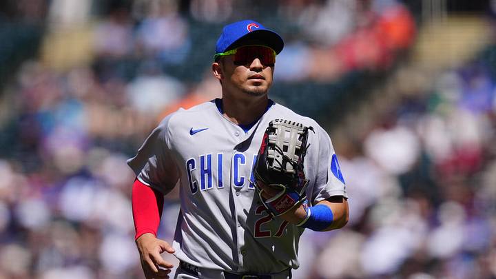 Jun 11, 2026; Denver, Colorado, USA;  Chicago Cubs right fielder Seiya Suzuki (27) during the fifth inning against the Colorado Rockies at Coors Field. Mandatory Credit: Ron Chenoy-Imagn Images