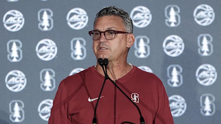 Oct 9, 2024; Charlotte, NC, USA;   Stanford head coach Kyle Smith during ACC Media Days at The Hilton Charlotte Uptown. Mandatory Credit: Jim Dedmon-Imagn Images