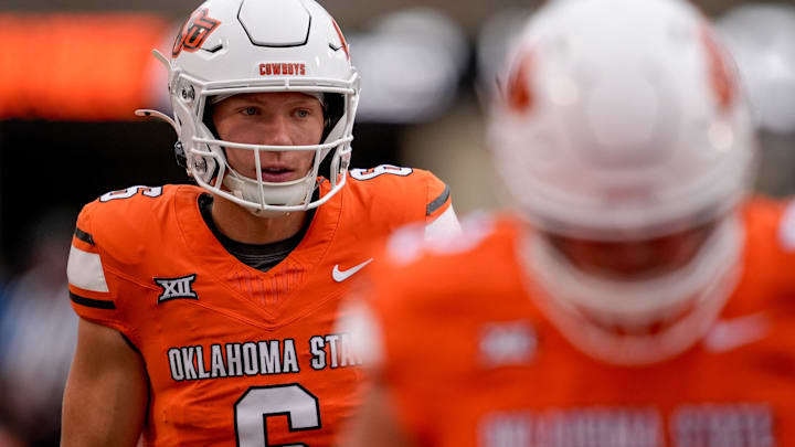 Oklahoma State quarterback Zane Flores (6) warms up before an NCAA football game between Oklahoma State (OSU) and UT Martin in Stillwater, Okla., on Thursday, Aug. 28, 2025. Oklahoma State quarterback Zane Flores (6) warms up before an NCAA football game between Oklahoma State (OSU) and UT Martin in Stillwater, Okla., on Thursday, Aug. 28, 2025.