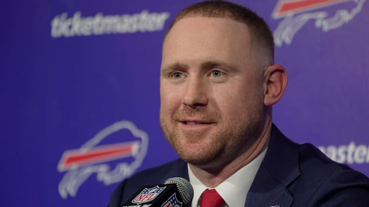 New Buffalo Bills head coach Joe Brady talks about some of his vision as coach at the Bills' field house in Orchard Park on Jan. 29, 2026. New Buffalo Bills head coach Joe Brady talks about some of his vision as coach at the Bills' field house in Orchard Park on Jan. 29, 2026.
