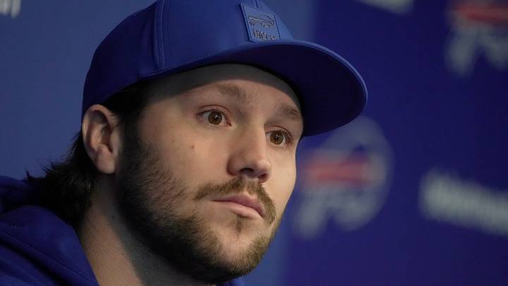 Bills quarterback Josh Allen answers a range of questions after the press conference introducing Joe Brady as the new head coach in Orchard Park on Jan. 29, 2026. Bills quarterback Josh Allen answers a range of questions after the press conference introducing Joe Brady as the new head coach in Orchard Park on Jan. 29, 2026.